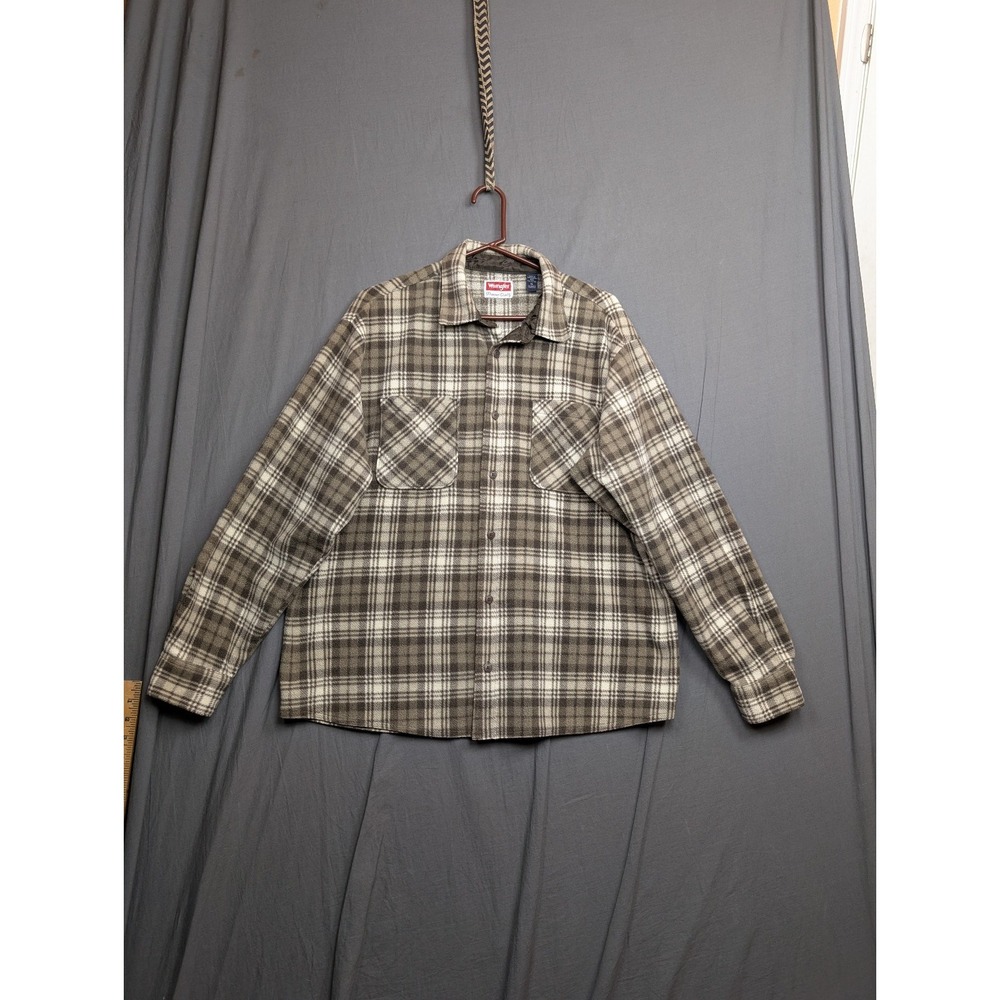 Wrangler Premium Quality Fleece Western Shirt Brown Cream Button Down Men XL